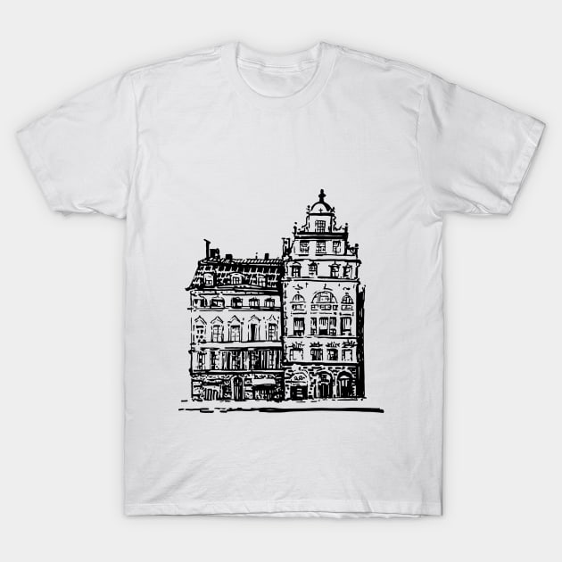 Old house. Black contour linear pattern. T-Shirt by ElizabethArt